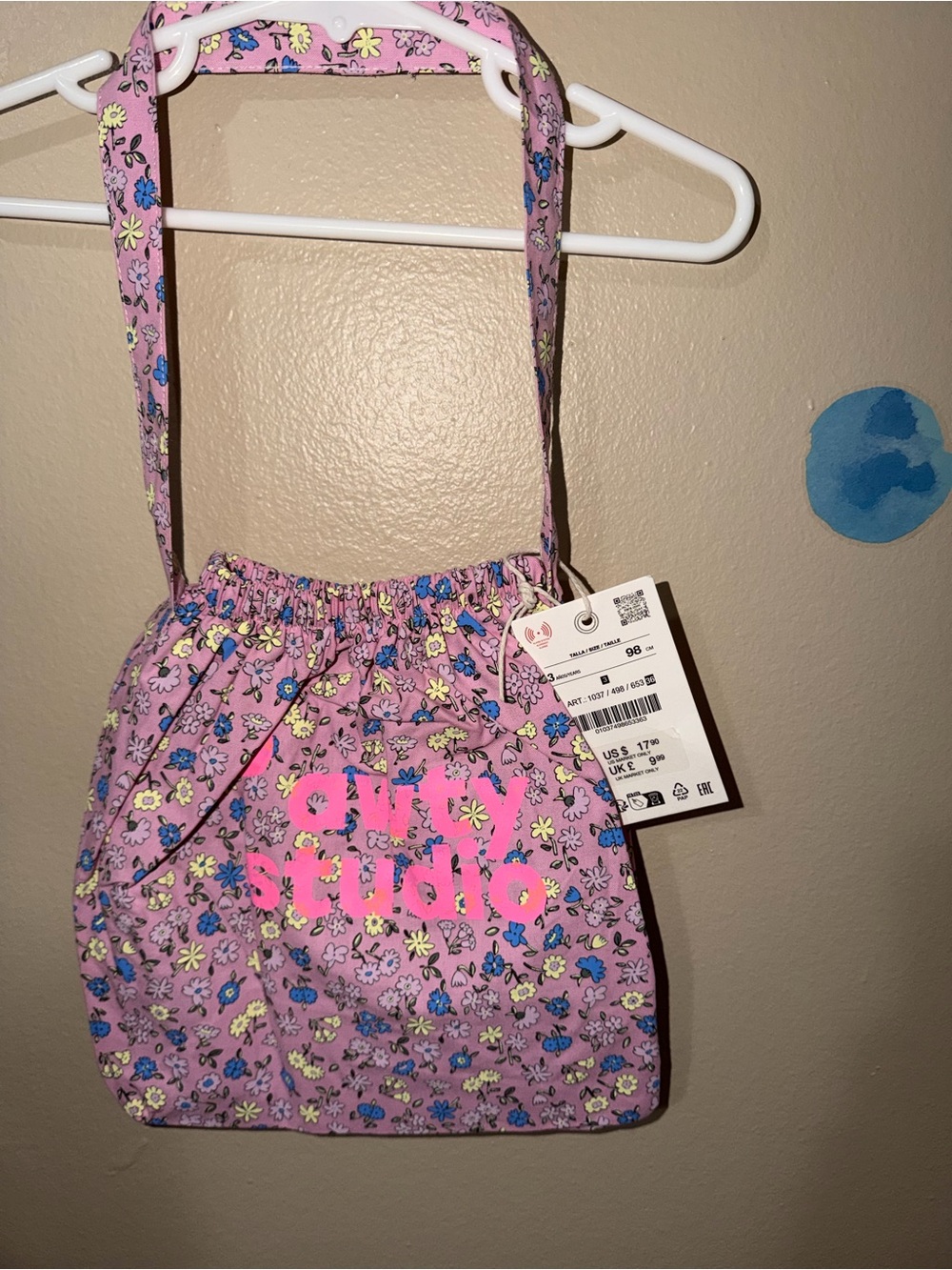 Zara Pink Floral Drawstring Kids Shoulder Bag